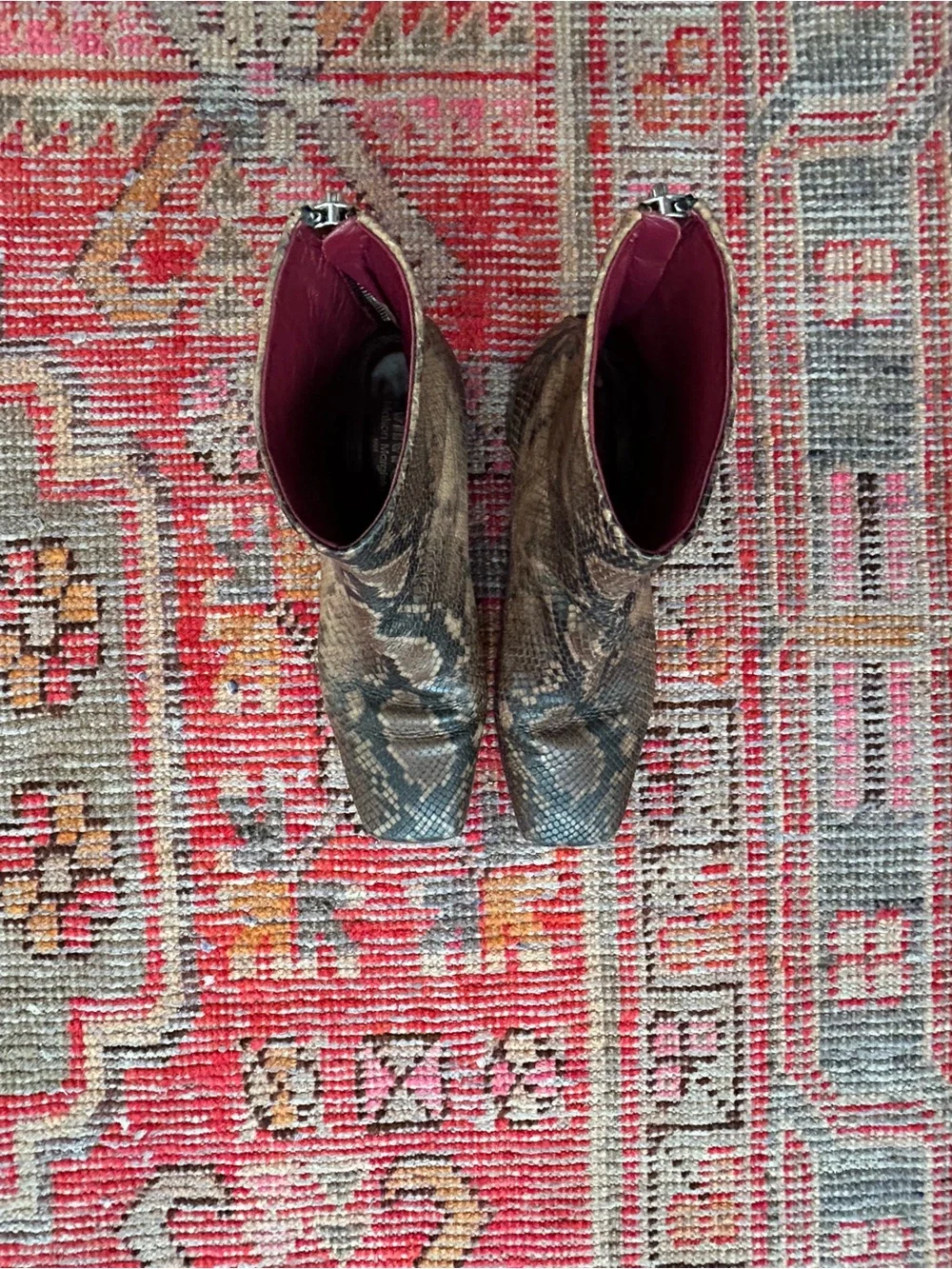 Margiela MM6 brown & gray snakeskin print 7.5 ankle boots